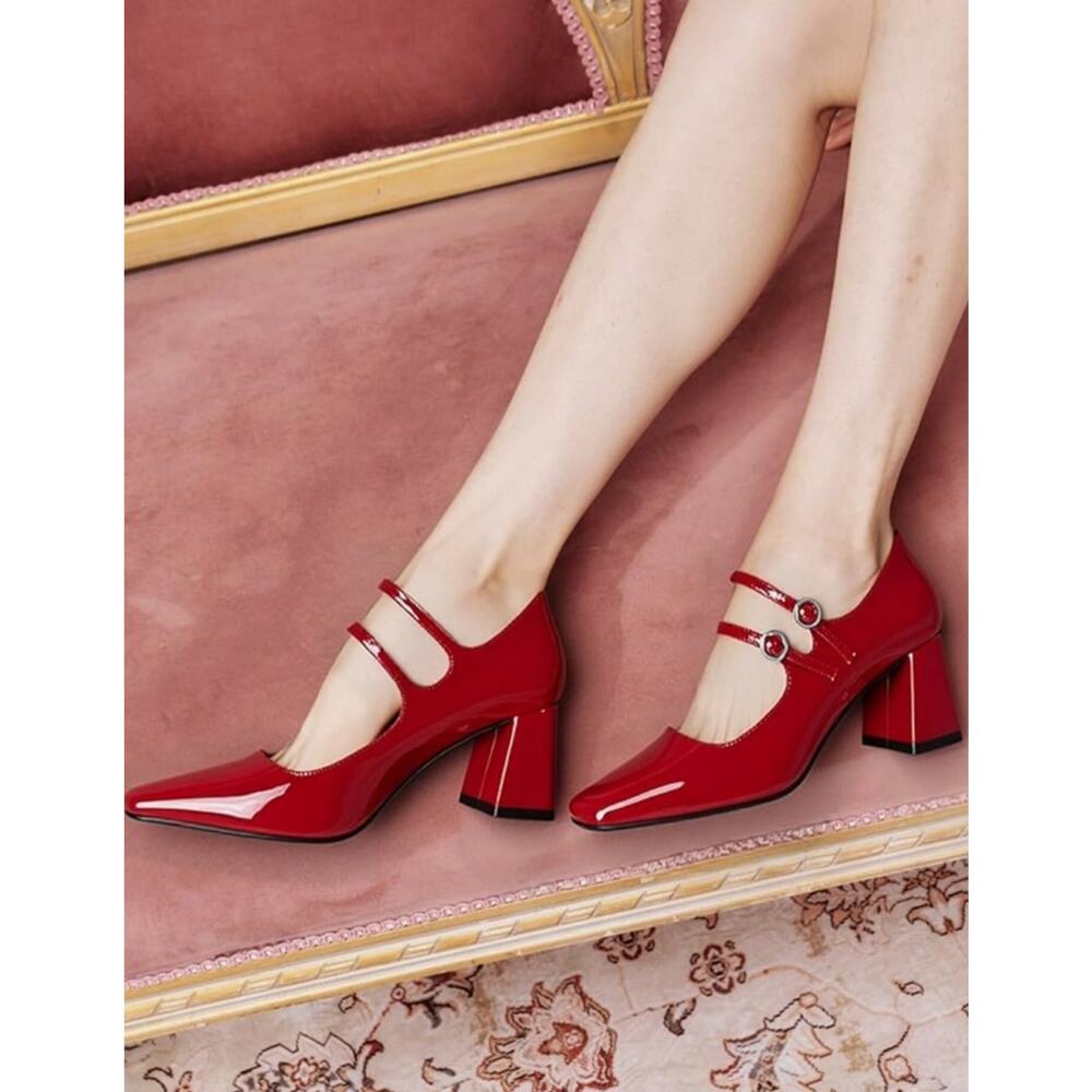Al. MSRP $50 NWB NEWBELLA VIBRANT RED PATENT DOUBLE STRAP MARY JANES ♡SIZE 8♡